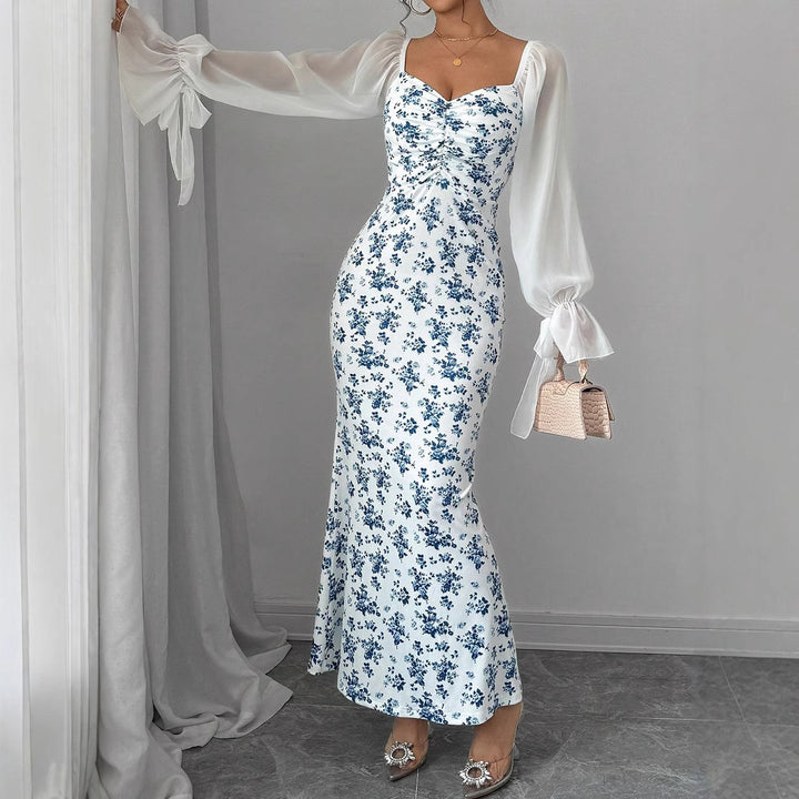Damen Figurbetontes Maxikleid mit herzförmigem Ausschnitt und geraffter Brust – Avérine