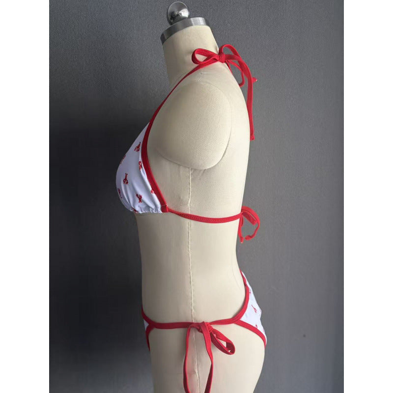 Damen Triangel-Bikini mit verspieltem Hummerdesign und verstellbaren Bändern Echo Archiv