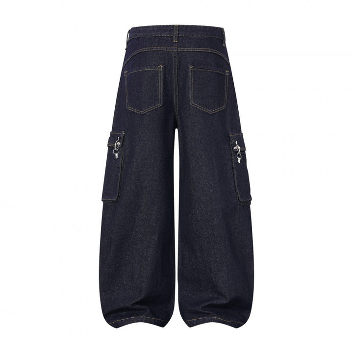 Damen Ballonförmige Cargo-Jeans mit hoher Taille, weitem Bein und aufgesetzten Klappentaschen Echo Archiv