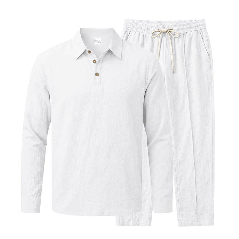 Herren Langarm-Henley-Lounge-Set aus leichter Baumwollmischung mit Kordelzug Echoarchiv