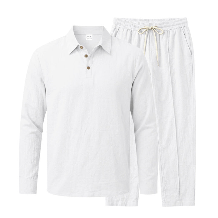 Herren Langarm-Henley-Lounge-Set aus leichter Baumwollmischung mit Kordelzug Echoarchiv