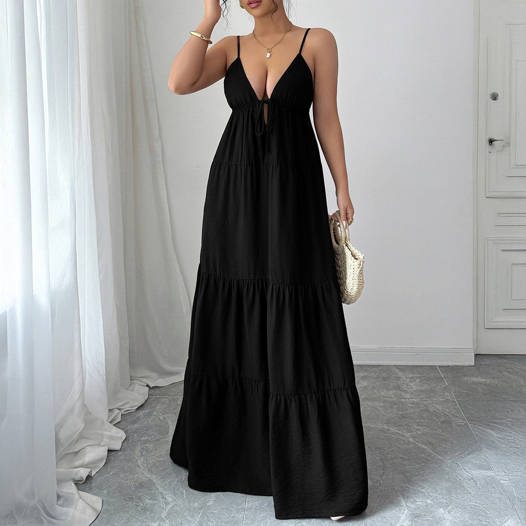 Damen Elegantes Maxikleid mit verstellbaren Spaghettiträgern und Rüschendetails Echo Archiv