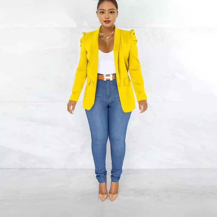 Damen taillierter Blazer mit strukturierten Schulterdetails und offenem Revers – Avérine