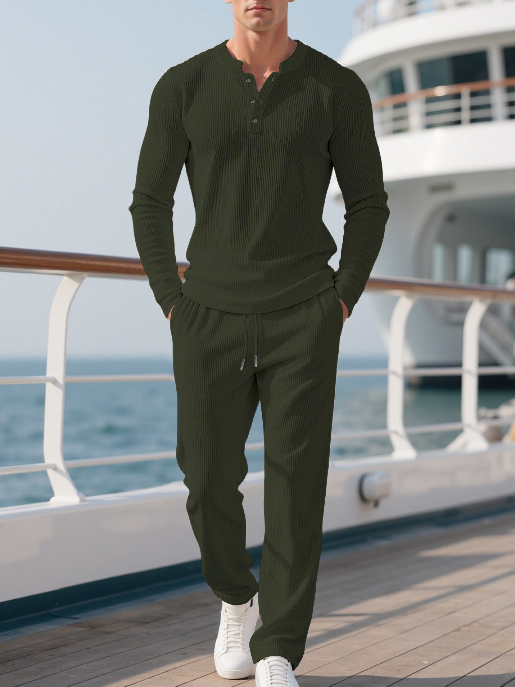 Herren Komfortabler Langarm-Hoodie mit modischer Knopfleiste und elastischer Bundverarbeitung Echoarchiv