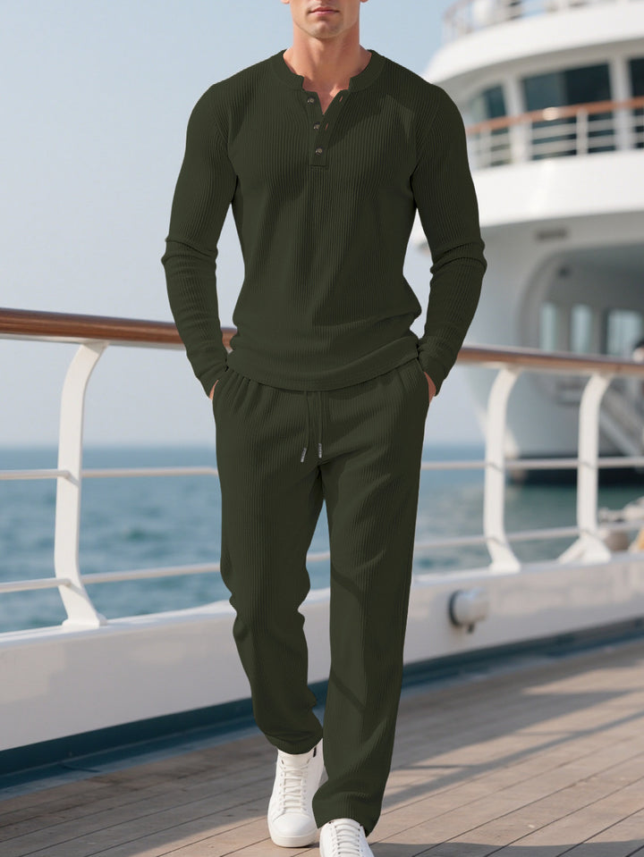 Herren Komfortabler Langarm-Hoodie mit modischer Knopfleiste und elastischer Bundverarbeitung Echoarchiv