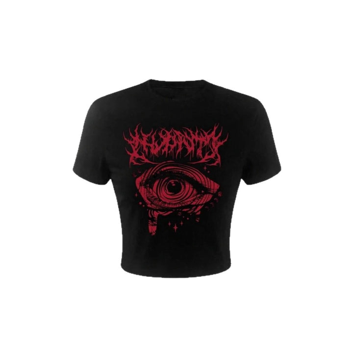 Damen Crop-T-Shirt mit künstlerischem Grafikdesign und auffälligem Statementdruck Echo Archiv