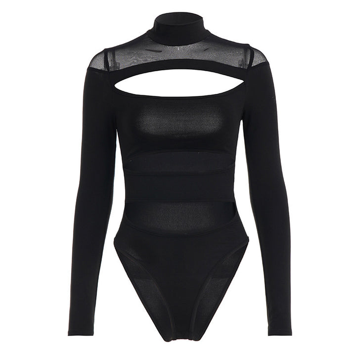 Damen Langarm Bodysuit mit raffiniertem Cut-Out-Design und elegantem Stehkragen Echo Archiv