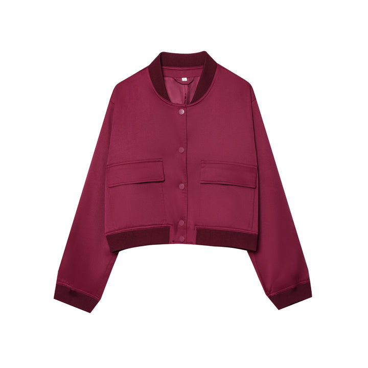 Damen cropped Bomberjacke mit Druckknopfleiste, überschnittenen Schultern und großen Klappentaschen – Avenza