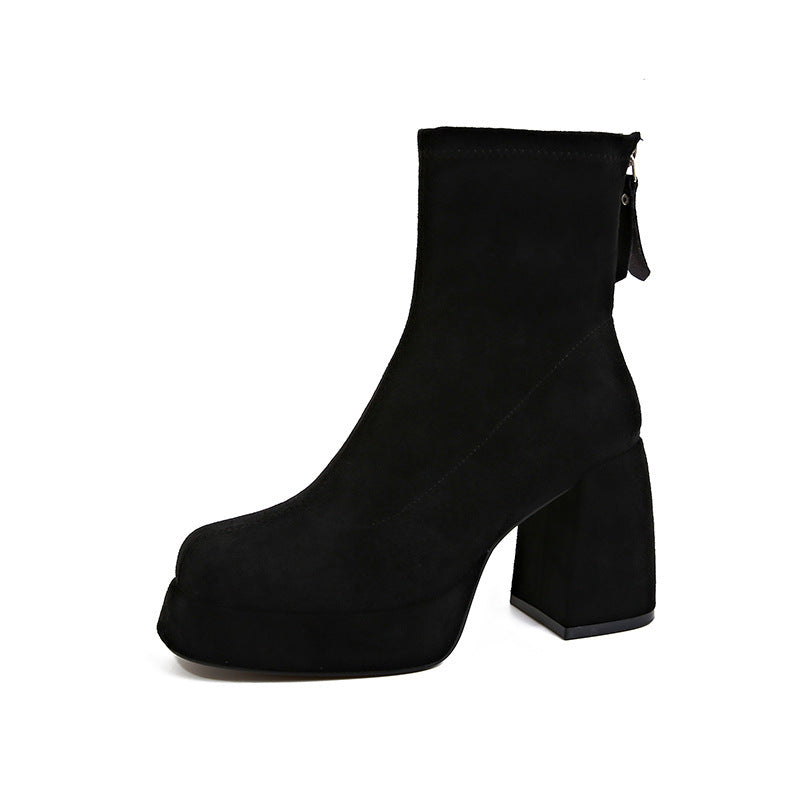 Damen Plateau‑AnklEcho Archivoots aus Veloursleder mit hohem Blockabsatz Echo Archiv