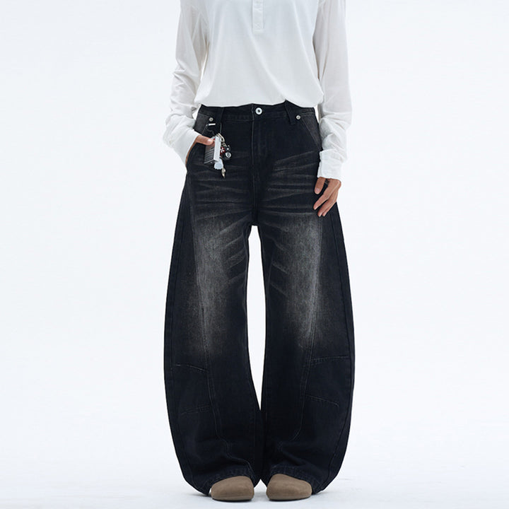 Damen Extraweite Palazzodenim-Jeans mit hoher Bundlinie, Paneelnähten und weitem Saum Echo Archiv