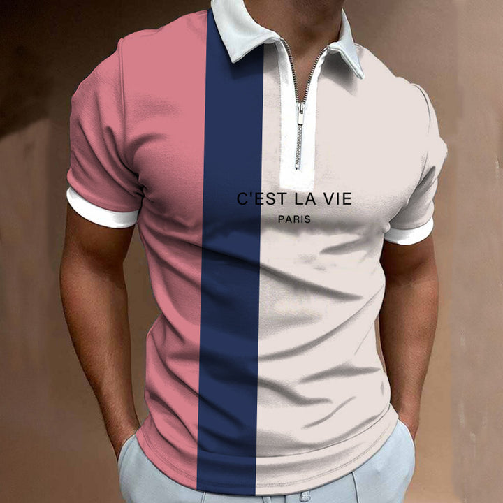 Herren Poloshirt mit modernem Stehkragen und asymmetrischem Farbdesign Echoarchiv