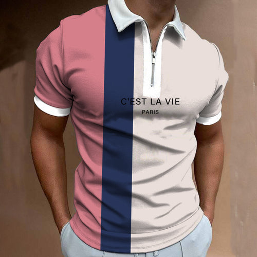 Herren Poloshirt mit modernem Stehkragen und asymmetrischem Farbdesign Echoarchiv