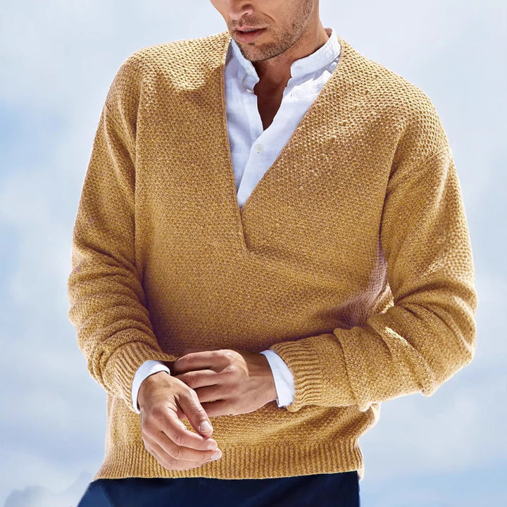 Herren lässiger Strickpullover mit V-Ausschnitt und strukturierter Oberfläche Echoarchiv