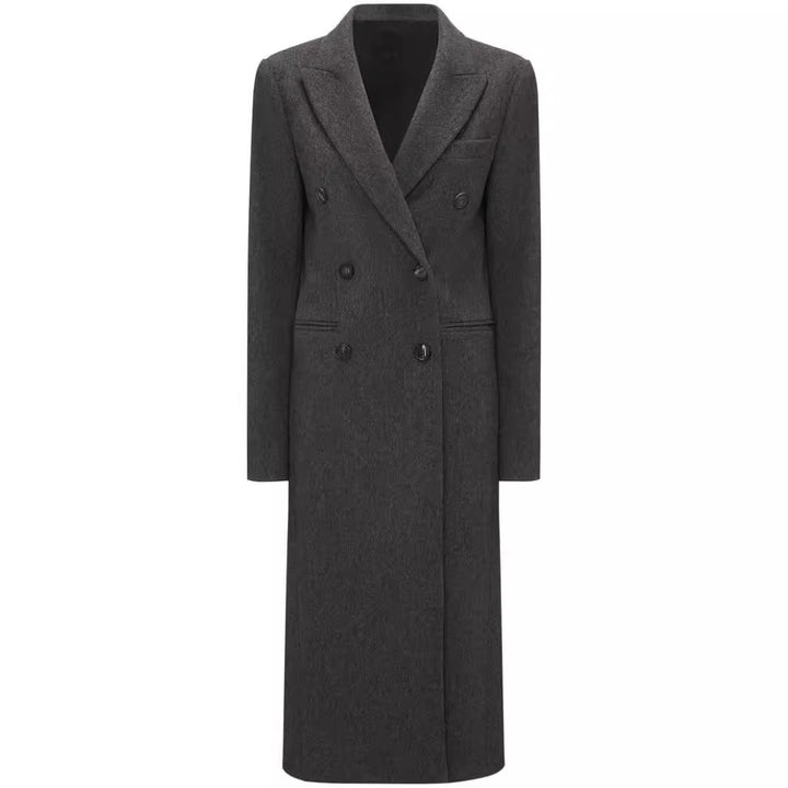 Damen Doppelreihiger Longcoat im Tailoring‑Look mit schmaler Silhouette und markanter Schulter Echoarchiv