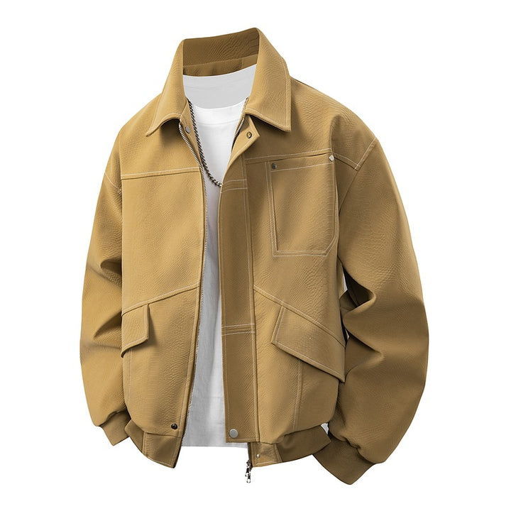 Herren Boxige Utility-Bomberjacke mit aufgesetzten Pattentaschen, verdecktem Zwei-Wege-Reißverschluss & strukturierter Canvas-Optik Echoarchiv