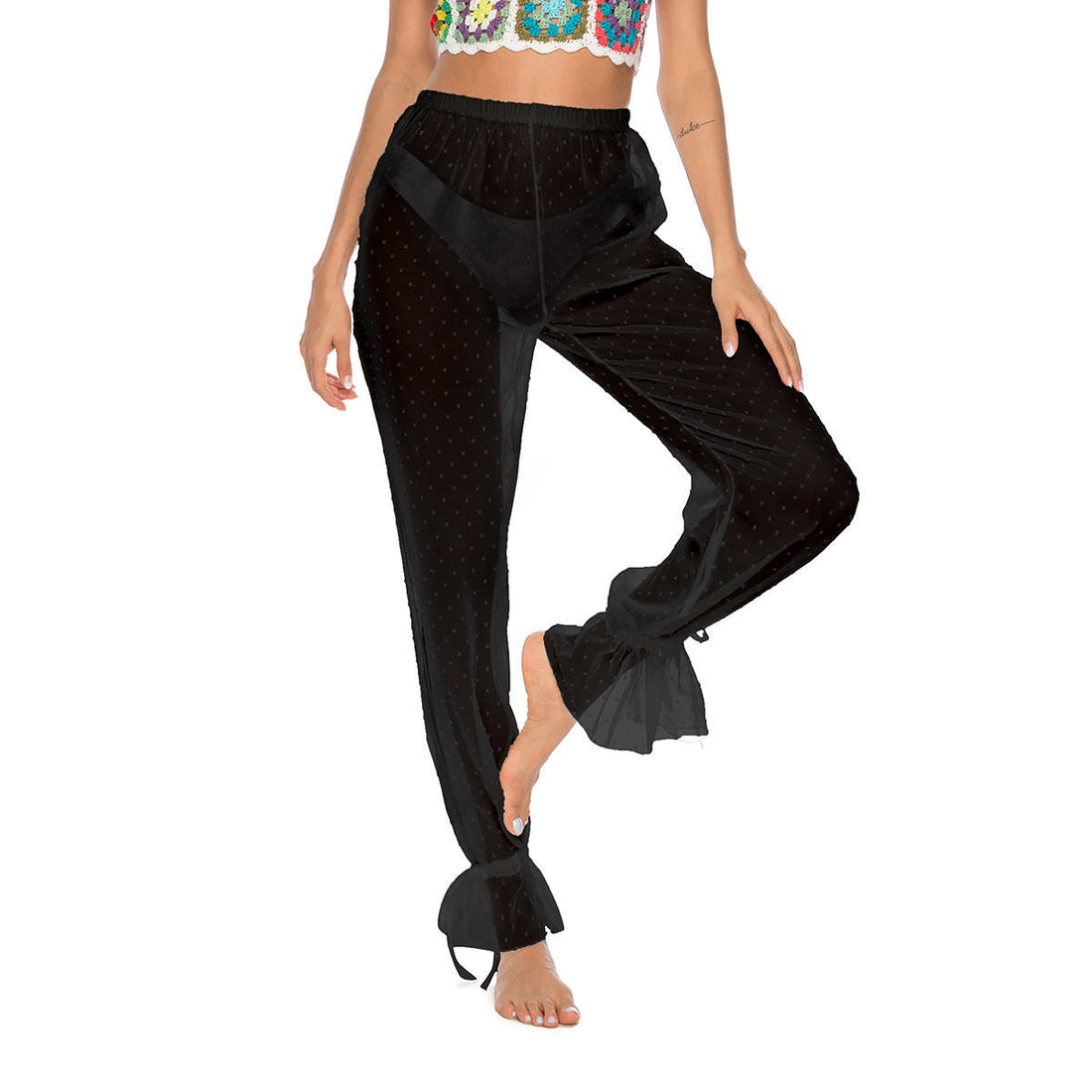 Damen elegante und luftige Palazzo-Hose mit Rüschendetails – Avélisse