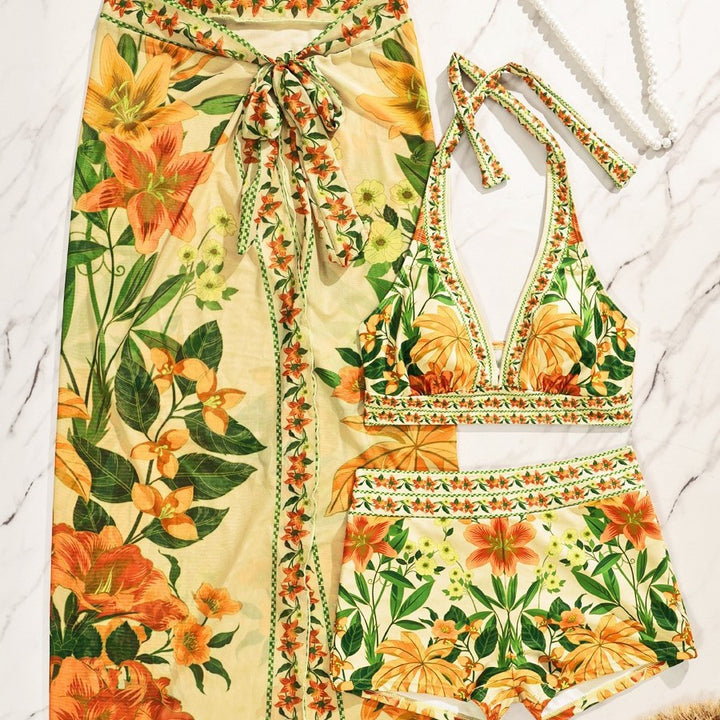 Damen Bikiniset mit floralem langen Überwurf Echo Archiv