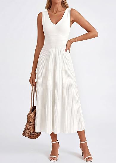 Damen Plisseekleid mit V-Ausschnitt und weitem Saum Echo Archiv