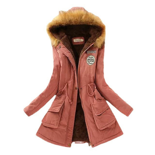 Damen nan gefütterter Parka-Mantel mit Kapuze, Kunstfellbesatz und Taillenzug Echo Archiv