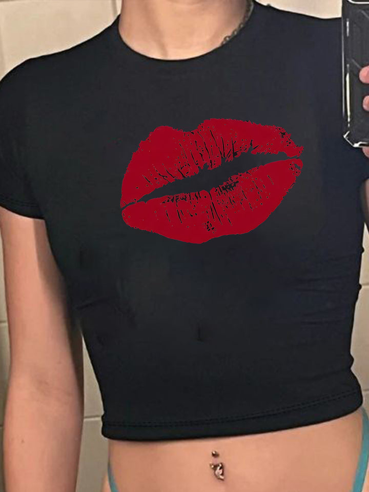 Damen Crop-T-Shirt mit kreativem Totenkopf-Design und figurbetontem Schnitt Echo Archiv