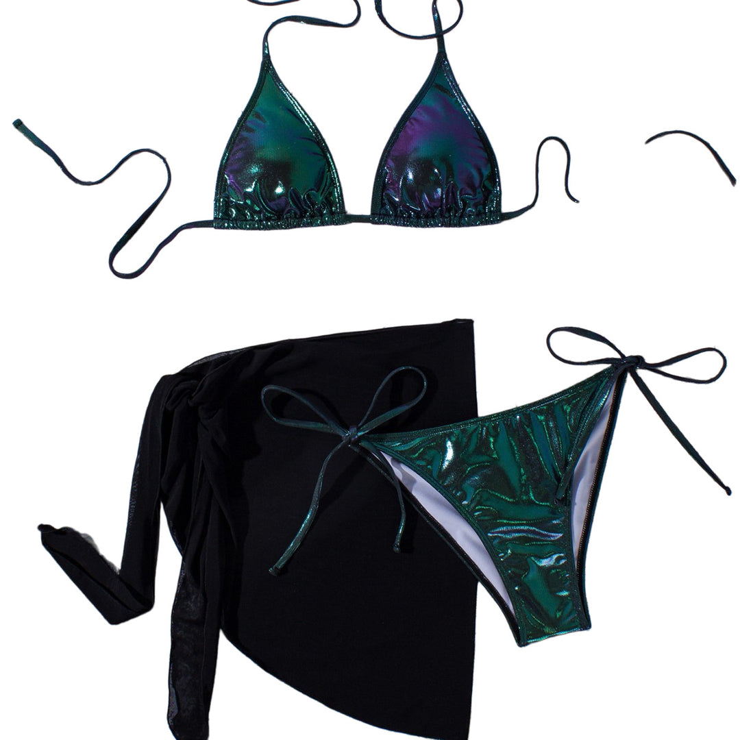 Damen Glänzender Triangel-Bikini mit Wickelrock Echo Archiv