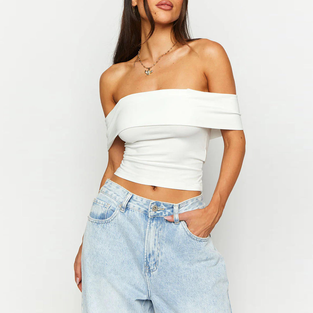 Damen Off-Shoulder Crop-Top aus elastischem Material mit figurformendem Design Echo Archiv