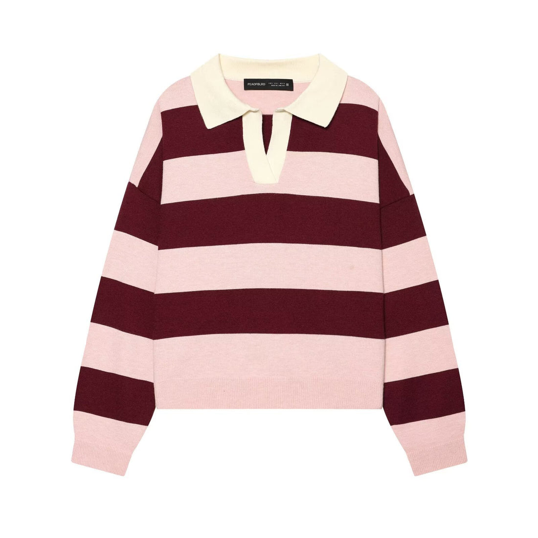 Damen Oversize Rugby-Pullover mit Polokragen und breiten Blockstreifen Echoarchiv