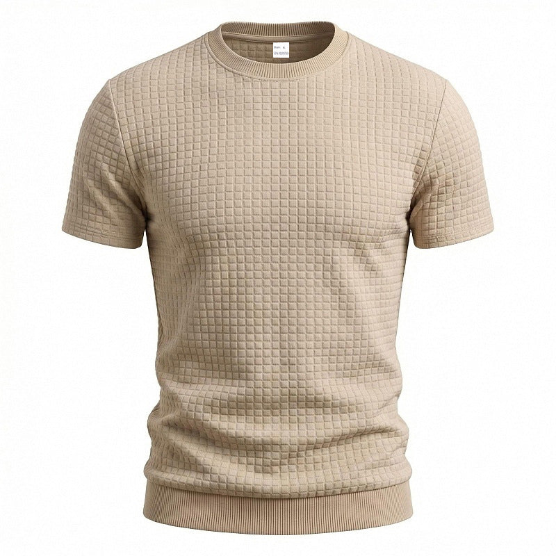 Herren nan kurzärmeliges Strickshirt mit geprägter Karostruktur, Rundhalsausschnitt und geripptem Saum Echo Archiv