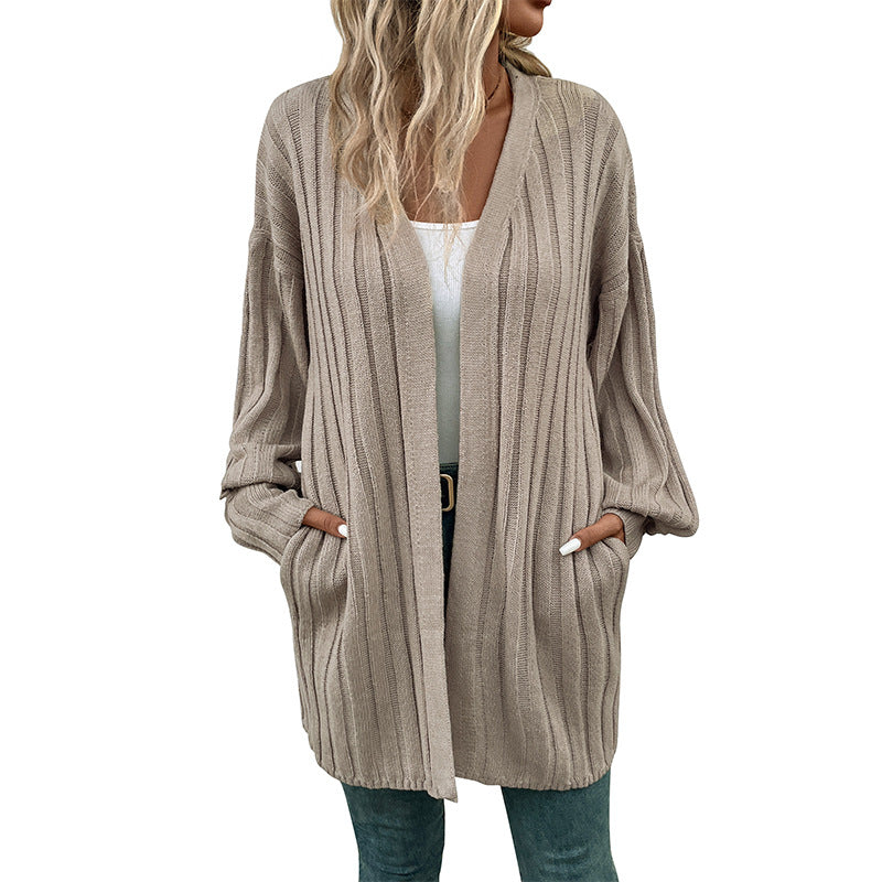 Damen Longline Strickmantel-Cardigan mit vertikaler Rippenstruktur und Oversize-Silhouette Echoarchiv