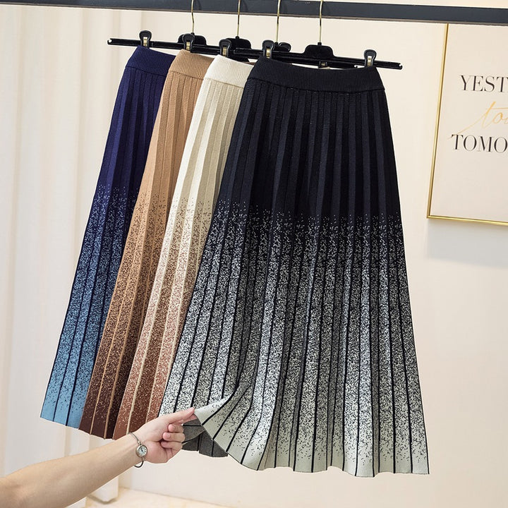 Damen Eleganter Plissee-Rock mit kontrastierenden Streifen Echo Archiv