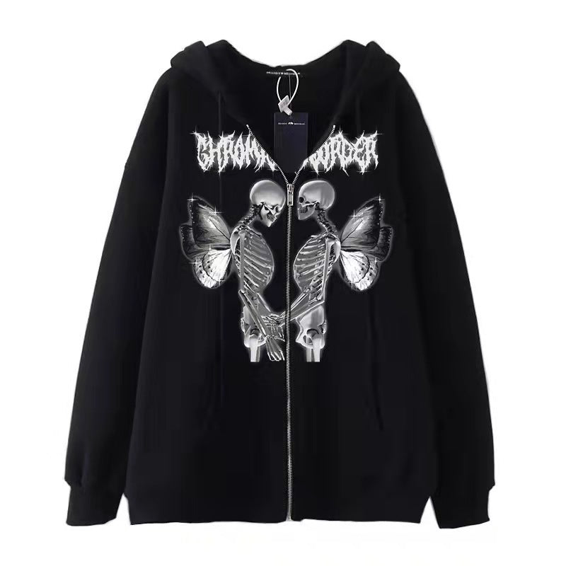 Damen Kapuzenjacke mit durchgehendem Reißverschluss und Rippenherz-Print – Auréline