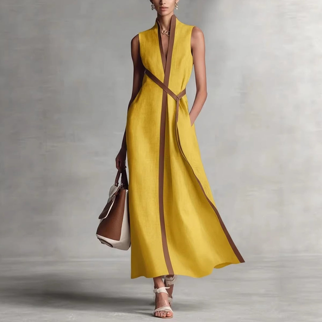 Damen elegantes Maxikleid mit Taillenschnitt und schmalem Gürtel Echo Archiv