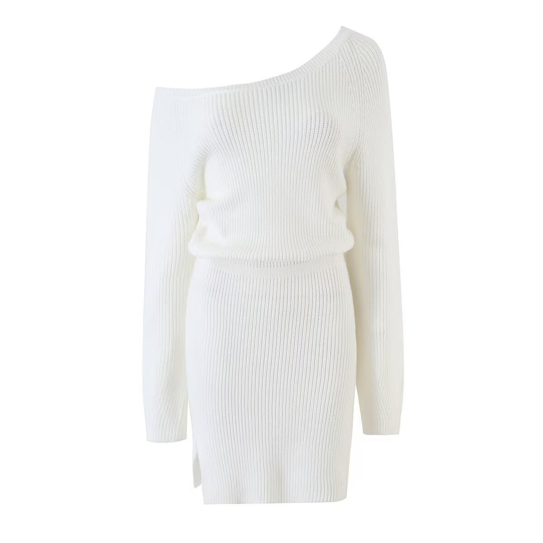 Damen Figurbetontes Rippstrick-Minikleid mit Ein-Schulter-Design und Taillenbündchen Echo Archiv