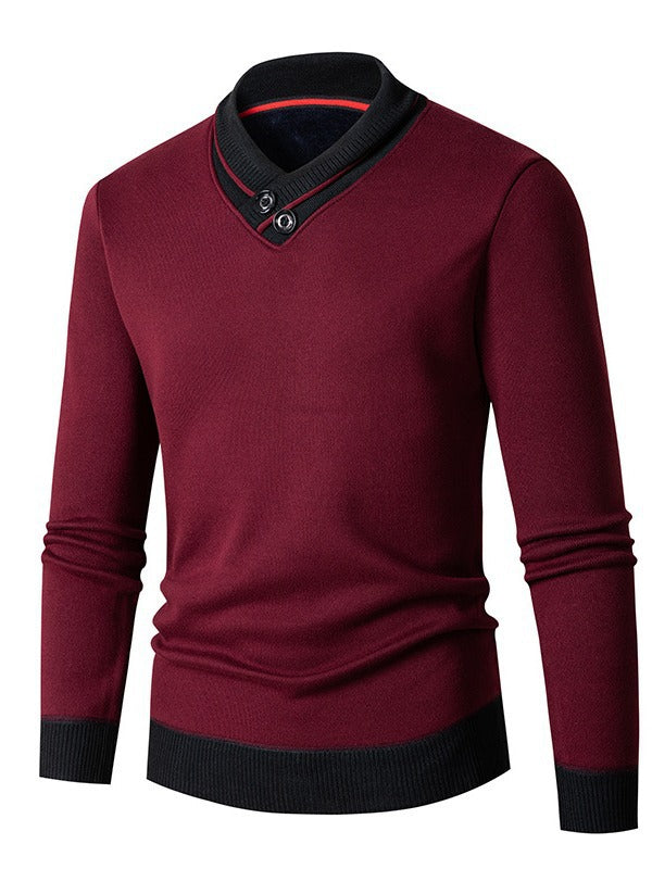 Herren modischer Pullover mit asymmetrischem Kragen und Knopfdetail Echoarchiv