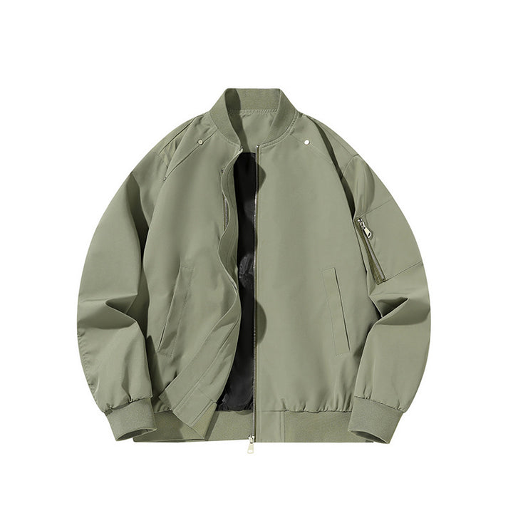 Men's minimalist matte-shell relaxed-fit flight bomber jacket with sleeve utility zip pocket – Brevano