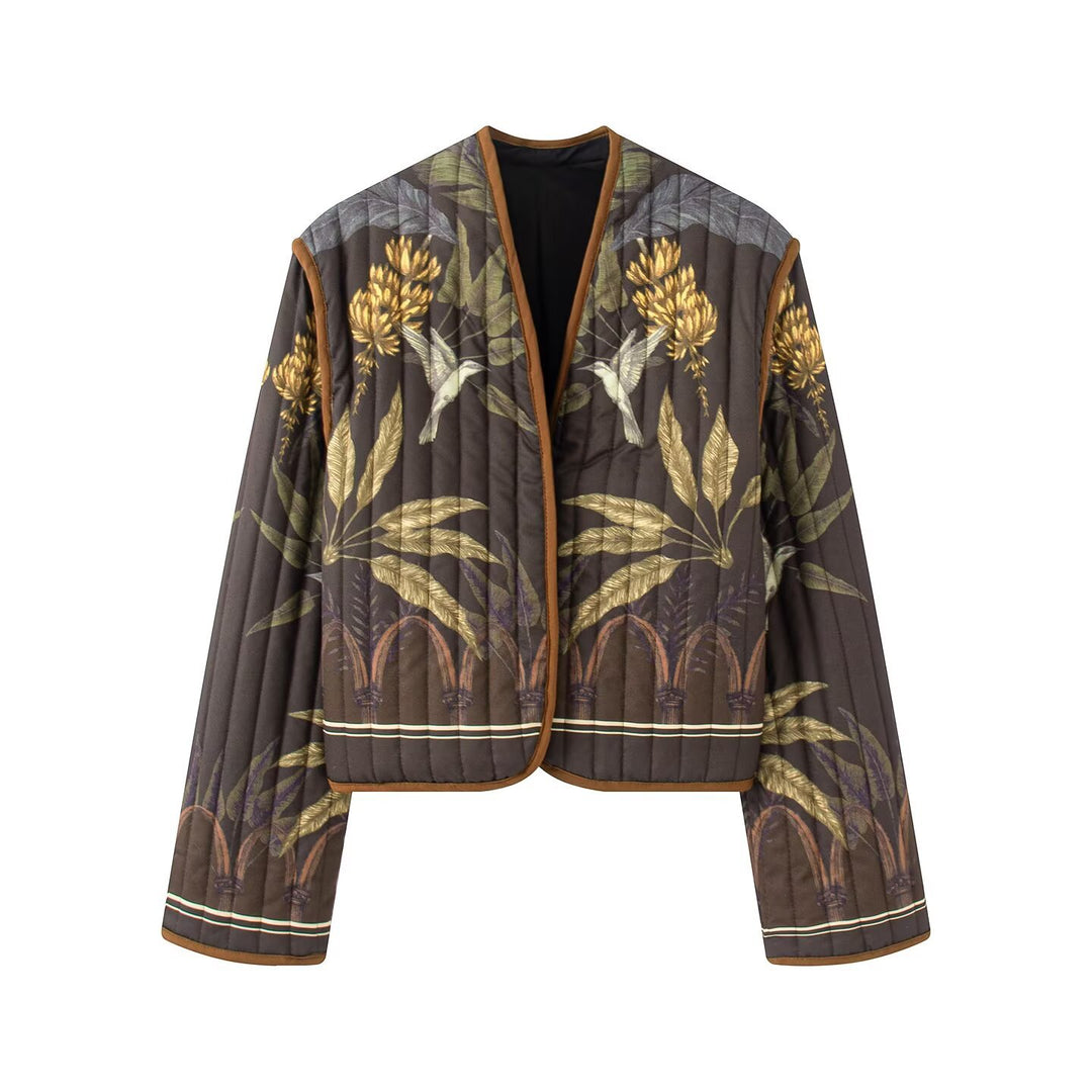 Damen Steppjacke mit botanischem Print und offenem Kimono-Schnitt Echo Archiv