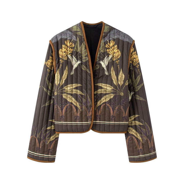 Damen Steppjacke mit botanischem Print und offenem Kimono-Schnitt Echo Archiv