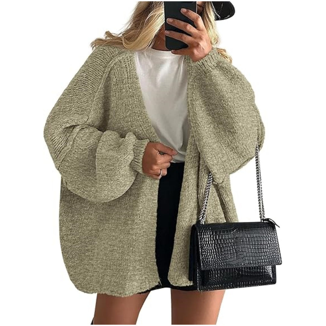 Damen Oversize Strickcardigan mit Ballonärmeln und offener Front Echoarchiv