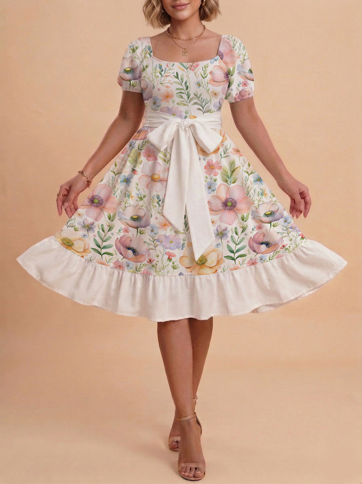 Damen elegantes Maxikleid mit floralem Design und Taillengürtel Echo Archiv