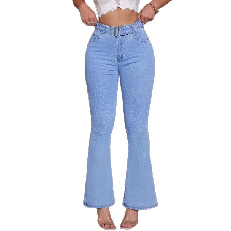 Damen Hochtaillierte Flared-Jeans mit formendem Komfortbund und Ziergürtel Echo Archiv