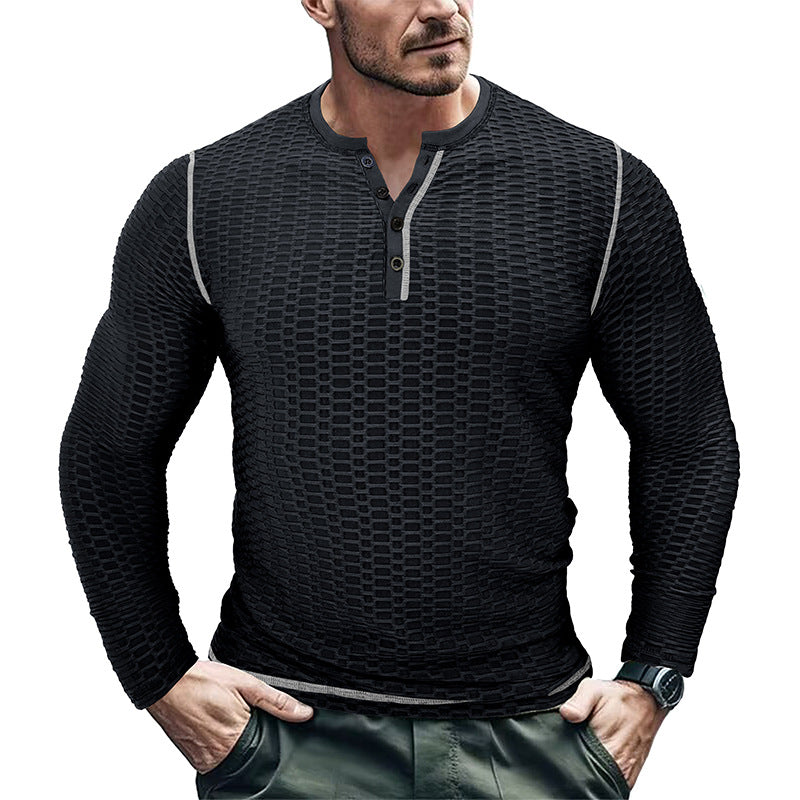 Herren Langarm-Henley Shirt mit strukturiertem Design Echoarchiv