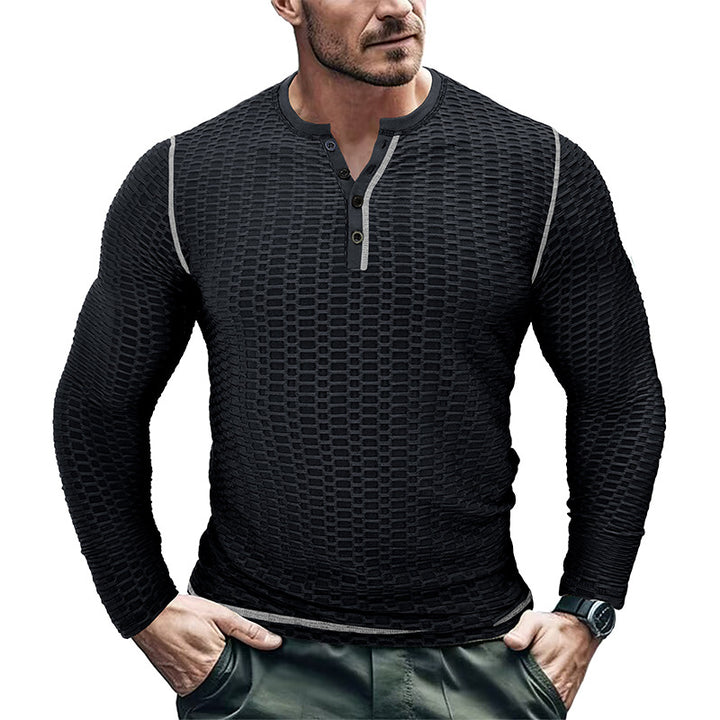 Herren Langarm-Henley Shirt mit strukturiertem Design Echoarchiv