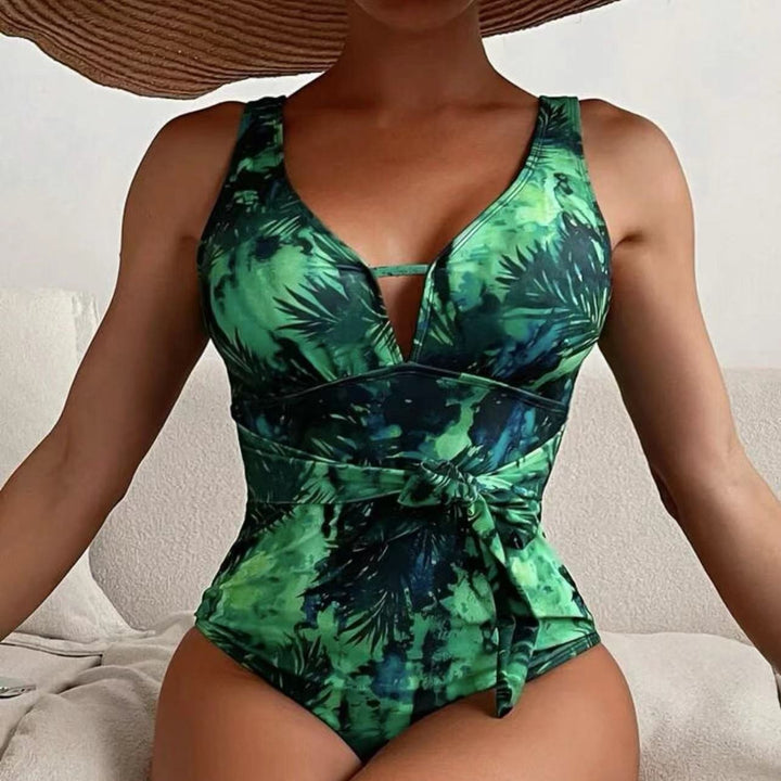 Damen Einteiler Badeanzug mit floralem Wickeldetail Echo Archiv