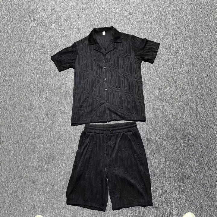 Herren Kurzarm-Hemd und Shorts Set mit strukturiertem Design Echoarchiv