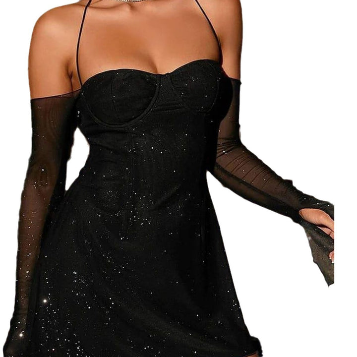 Damen Mini-Kleid mit transparenten Ärmeln und funkelnden Akzenten Echo Archiv