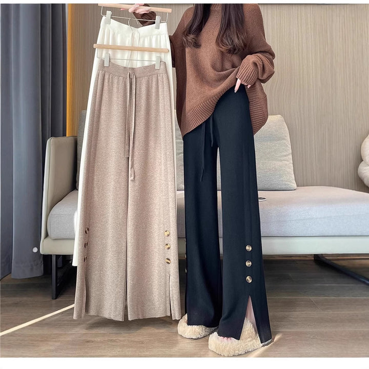 Damen Weitgeschnittene Strickhose mit Knopfdetails Echo Archiv