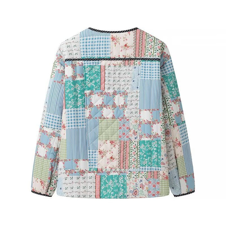 Damen gesteppte Patchwork-Quiltjacke mit Rundhalsausschnitt, Zierborte und Frontknöpfen Echo Archiv