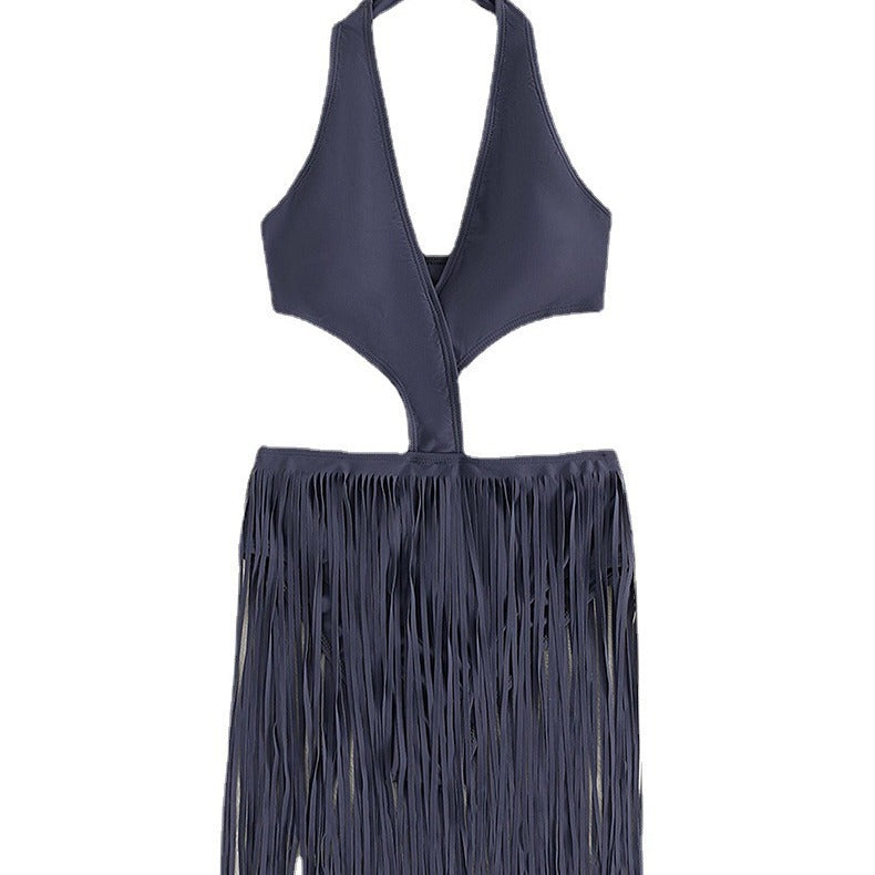 Damen Cut-Out Badeanzug mit fransenverzierter Rockpartie Echo Archiv