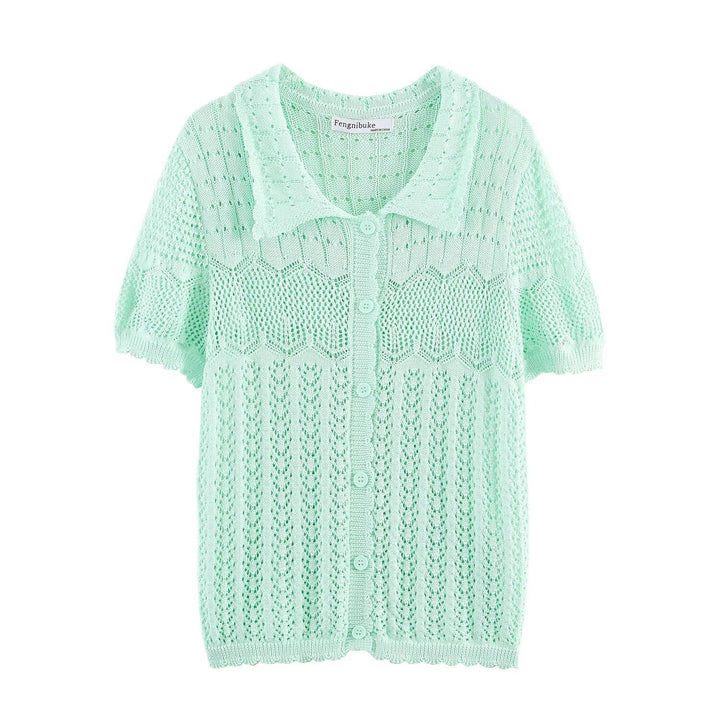 Damen luftige Strickjacke mit feinen Lochmustern und knöpfbarem Design Echo Archiv