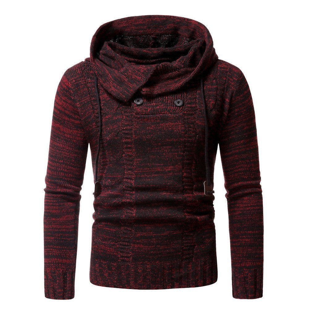Herren modischer Strickpullover mit kuscheligem Kapuzenkragen und dekorativen Knopfdetails Echoarchiv